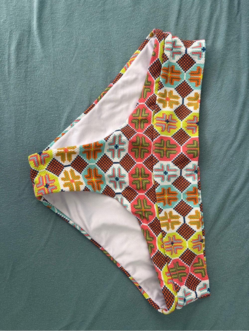 OndadeMar Colombian Geometric Tribal Pique Low Rise Bikini Bottom Gold Hardware